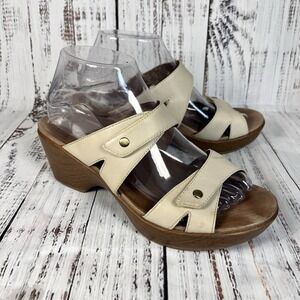 Dansko Womens Jodi Sandal Size 39 US 8.5-9 Ivory Leather Slide Wedge Platform